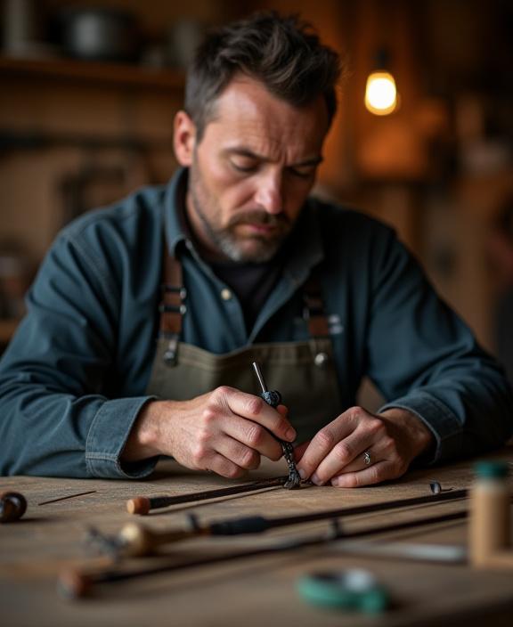 Grundlæggeren af Aesir Anglers der arbejder på en specialbygget fiskestang